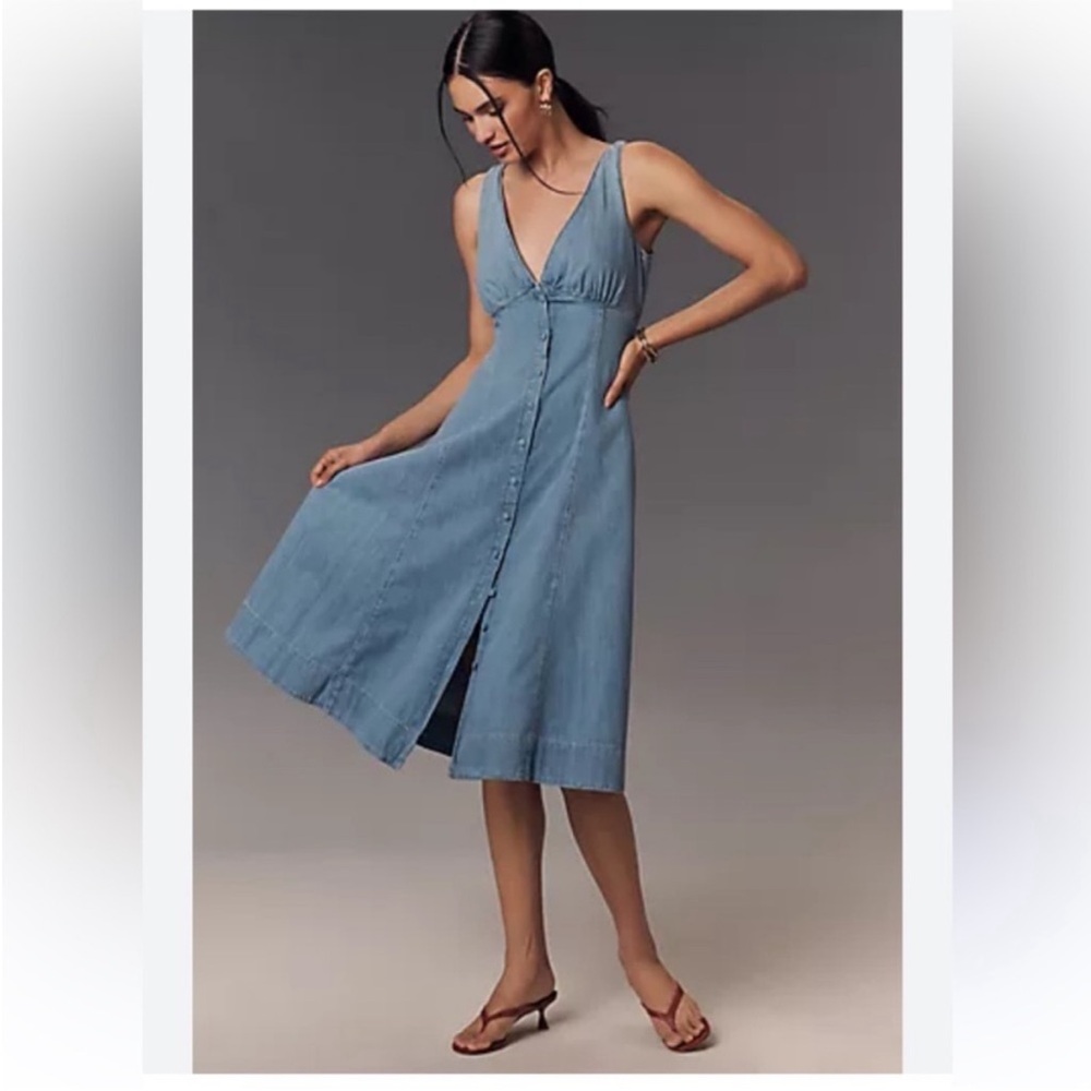 EUC Reformation Sebastian Denim Midi Dress Cotton Savannah Button Front Sz 6